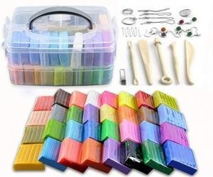 Clay Colorful DIY Soft Craft Oven Bake Modelling Clay Kit, w/Storage Box, Tools and Accessories