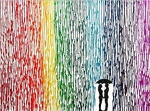 Lesbian Wedding Gift, 22x28 Rainbow Painting, Gay Pride Melted Crayon Art