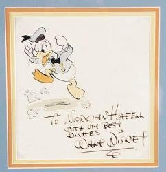 Walt Disney Signed Sketch Watercolor Drawing of Donald Duck -Inscribed JSA Full LOA