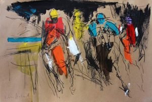 Original jockey drawing Horse Modern wall art Colorful Artistic sketch Figurative art