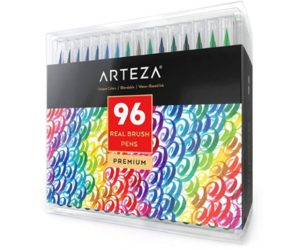 Arteza Real Brush Pens, 96 Paint Markers with Flexible Brush Tips, Professional Watercolor Pens