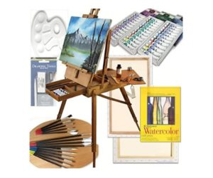 Art Set with HARDWOOD French Easel, Paints, Stretched Canvases