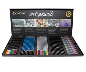 Art Set 142 Piece Artist Kit Pencils Pastels Watercolor Wood Case Cabinet 