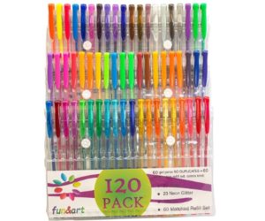 fun&art 120 Gel Pen Set Pack Plus Free Bonus Animal Coloring eBook