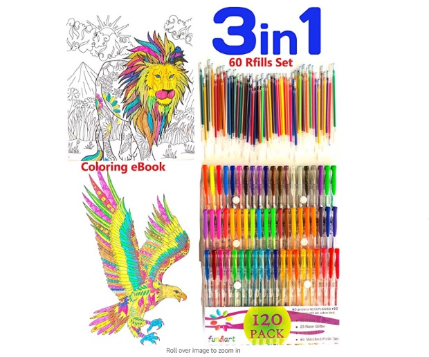 fun&art 120 Gel Pen Set Pack Plus Free Bonus Animal Coloring eBook