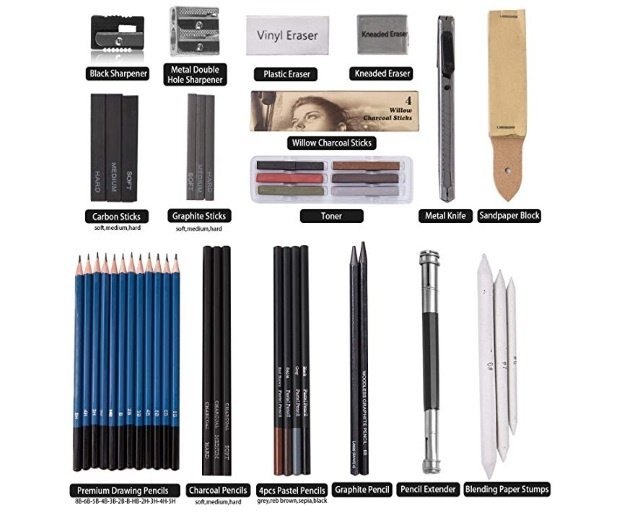 Castle Art Supplies Graphite Drawing Pencils and Sketch Set (40-Piece Kit)