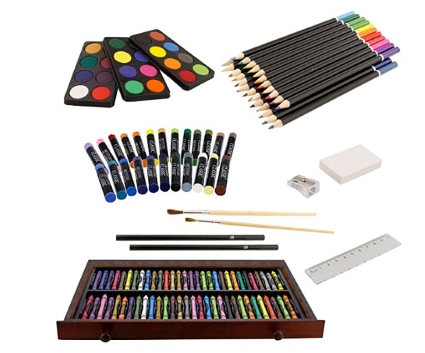 Crayola Deluxe Art Set Wooden Box 80 pieces NEW-Pencils, Markers