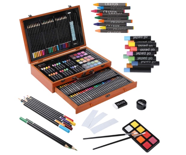 Crayola Deluxe Art Set Wooden Box 80 pieces NEW-Pencils, Markers, Paint,  Crayons